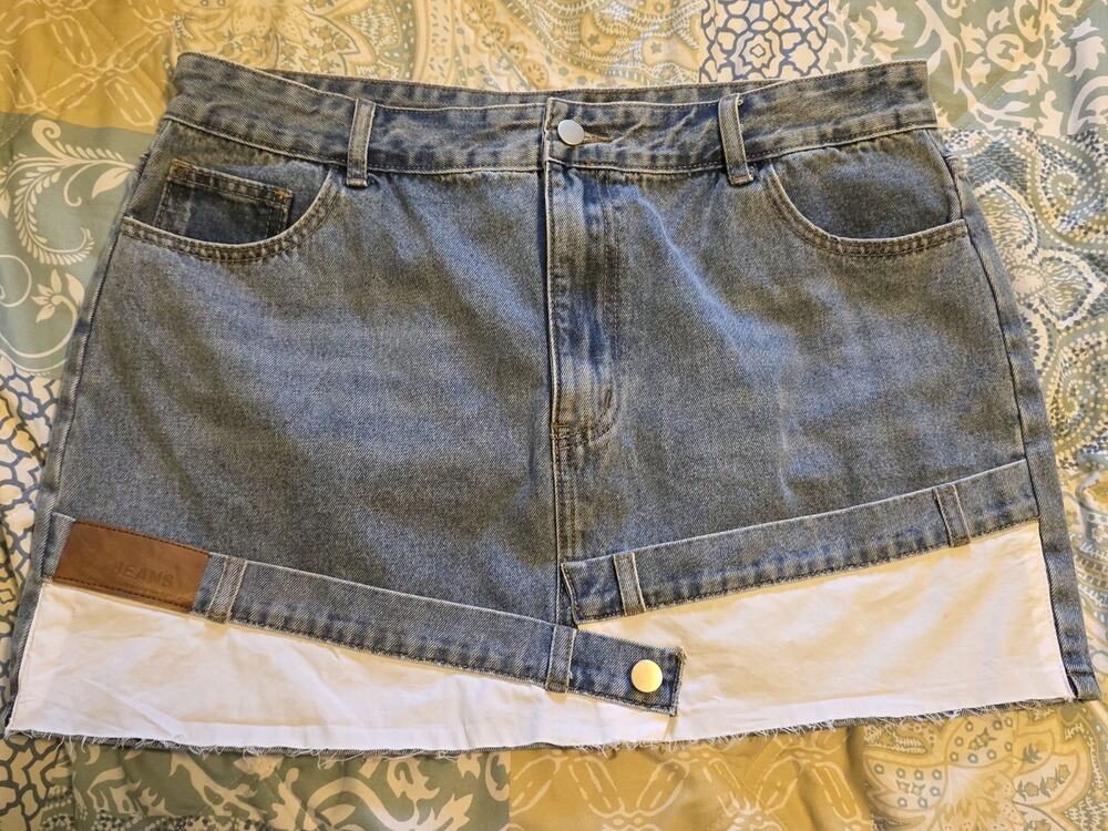 Micas XL Denim Mini Skirt Blue Asymmetrical Snap Front Y2K